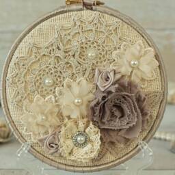 Rustic Chic Hoop Art Burlap, Lace & Fabric Flower Wall Decor - thumbnail 2