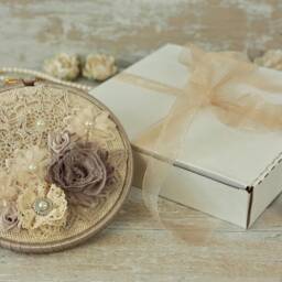 Rustic Chic Hoop Art Burlap, Lace & Fabric Flower Wall Decor - thumbnail 4