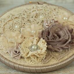 Rustic Chic Hoop Art Burlap, Lace & Fabric Flower Wall Decor - thumbnail 3