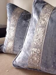 Ice Blue Velvet Pillows With Silver Gilt Trim - thumbnail 1