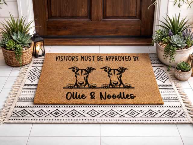Custom Dog Name Doormat - Personalized Pet Rug Unique Dual Illustration - image 1
