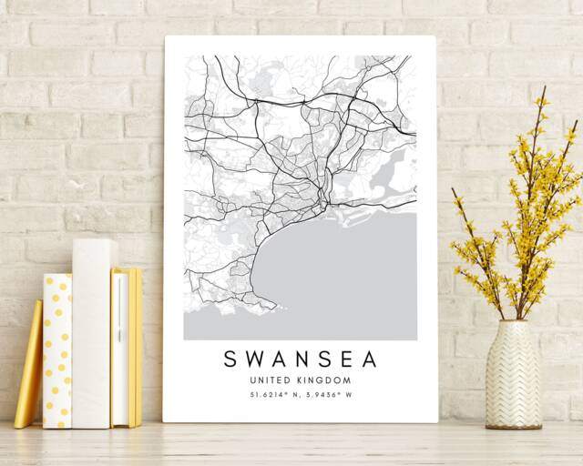Swansea Map Print Minimalist City Art, UK Home Decor - image 1