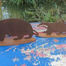 Rusty Metal Badger Family, Garden Decoration, Steel Anniversary Gift - thumbnail 3