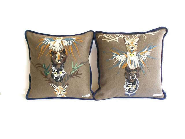 American Heritage X Mohican Decorative Pillow Featuring Native Spirit Animal Totem Pole Deer Owl Bear Wolf - image 1