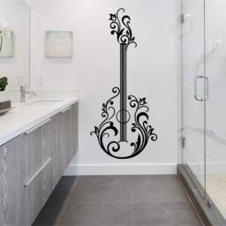 Floral Guitar Vinyl Wall Art, Decal, Sticker, Transfer, Mural, Removable, Decoration, Rent Friendly, Interior, Exterior, - 0758 - thumbnail 1