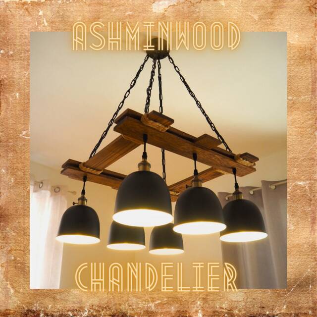 Rustic Light Fixture - Ceiling Pendant Lighting Industrial Wood Chandelier Farmhouse Kitchen Shade - image 1