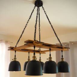 Rustic Light Fixture - Ceiling Pendant Lighting Industrial Wood Chandelier Farmhouse Kitchen Shade - thumbnail 3