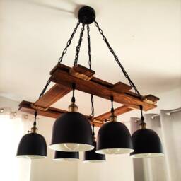 Rustic Light Fixture - Ceiling Pendant Lighting Industrial Wood Chandelier Farmhouse Kitchen Shade - thumbnail 2