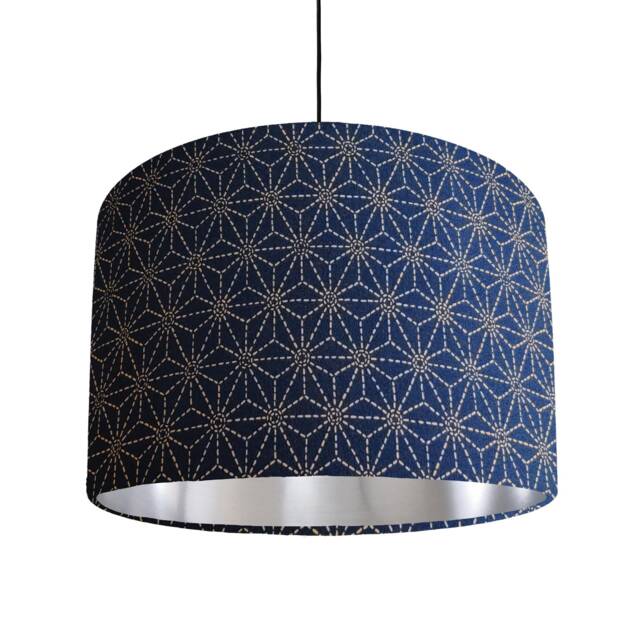 Navy Blue Lampshade in Indigo Kasuri With Brushed Silver Lining - image 1