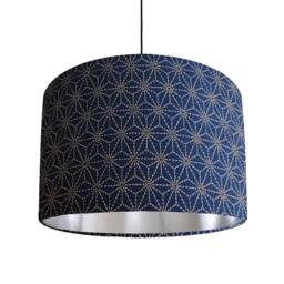 Navy Blue Lampshade in Indigo Kasuri With Brushed Silver Lining - thumbnail 1