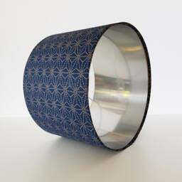 Navy Blue Lampshade in Indigo Kasuri With Brushed Silver Lining - thumbnail 2