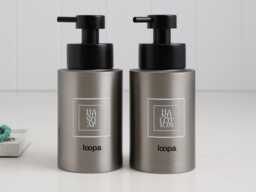 Brushed Stainless Soap Dispenser & Lotion Bottle Set With White Square Labels - Refillable Steel Pump Duo Eco Home Decor - thumbnail 1