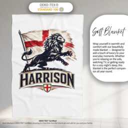 Personalised Name England Flag Blanket Football Fan Gift Supporter Three Lions Sports Boys Bedroom Custom Decor Match Day - thumbnail 2