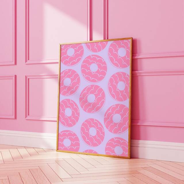 Party Ring Biscuit Wall Art Print, Kitchen Poster, For Kitchen, Dining Room, Retro Pink Print 2809 - image 1