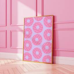 Party Ring Biscuit Wall Art Print, Kitchen Poster, For Kitchen, Dining Room, Retro Pink Print 2809 - thumbnail 1