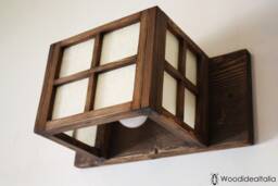 Wall Lamp in Solid Wood & Rice Paper, Wooden Lamp, Oriental Style Craft