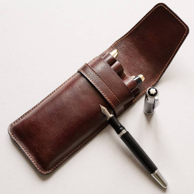 Triple Pen Case Leather For Fountain Pens, Leather Flap 3 Case, Fountain Three Holder Gift Him - image 1