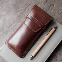 Triple Pen Case Leather For Fountain Pens, Leather Flap 3 Case, Fountain Three Holder Gift Him - thumbnail 4