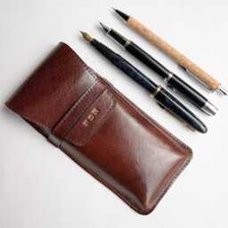 Triple Pen Case Leather For Fountain Pens, Leather Flap 3 Case, Fountain Three Holder Gift Him - thumbnail 3