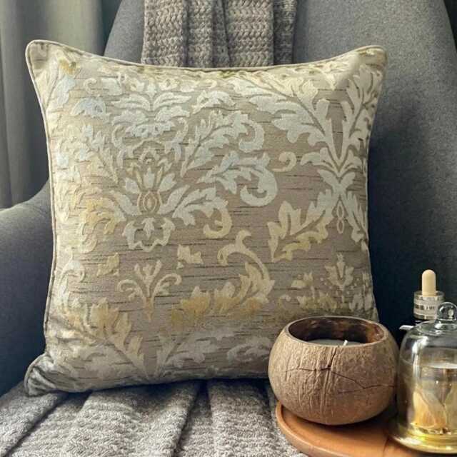 Creamy Beige Burnout Velvet Damask Pattern, Contemporary Throw Pillow Cover/Euro Sham - image 1