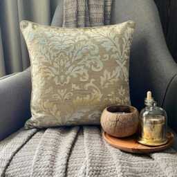 Creamy Beige Burnout Velvet Damask Pattern, Contemporary Throw Pillow Cover/Euro Sham - thumbnail 2