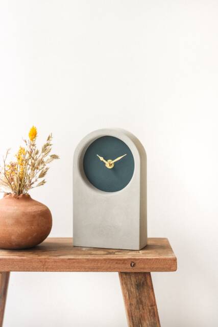 Handmade Concrete/Cement Grey & Inchyra Blue Desk Clock - Tall - image 1