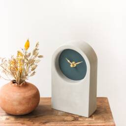 Handmade Concrete/Cement Grey & Inchyra Blue Desk Clock - Tall - thumbnail 4