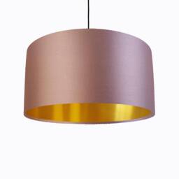 Light Pink Lampshade in Satin With Gold Lining, Large Plain Ceiling Lightshade - thumbnail 1