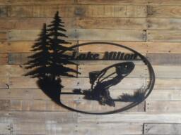 Lake House Metal Sign - Plasma Cut Wall Art Fishing Cabin Signs Custom Outdoor Jumping Trout - thumbnail 1