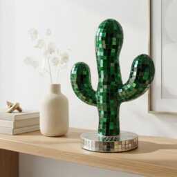 Green Disco Cactus Sculpture - 25 cm - 9.8 In Mirrored Mosaic Art Decor Reflective Ornament - thumbnail 3