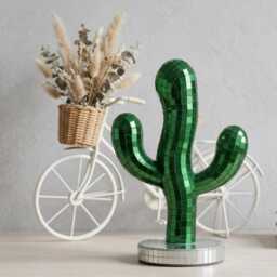 Green Disco Cactus Sculpture - 25 cm - 9.8 In Mirrored Mosaic Art Decor Reflective Ornament - thumbnail 2