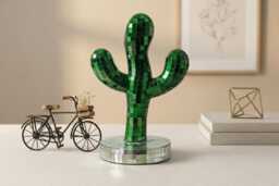 Green Disco Cactus Sculpture - 25 cm - 9.8 In Mirrored Mosaic Art Decor Reflective Ornament - thumbnail 1
