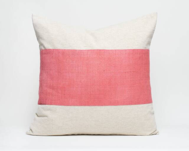 Hill Tribe Hemp Throw Pillow - Pink Striped, Rustic Texture - 20x20 - image 1