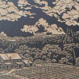 California Wine Country Vineyard Scene Wall Art - Engraved Wood Lithograph Travel Illustration, Home Decor, Lover Gift, Living - thumbnail 2