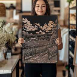 California Wine Country Vineyard Scene Wall Art - Engraved Wood Lithograph Travel Illustration, Home Decor, Lover Gift, Living - thumbnail 3