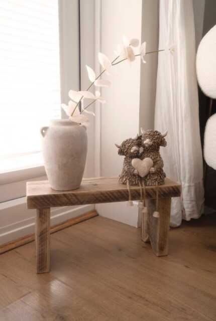 Reclaimed Wood Milking Stool - Rustic Wooden Footstool & Plant Stand - Rona - image 1