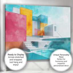 Modern Geometric Luxury House Swimming Pool Architectural Illustration Canvas Wall Art Print Decor Picture Ready To Hang - thumbnail 3