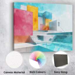 Modern Geometric Luxury House Swimming Pool Architectural Illustration Canvas Wall Art Print Decor Picture Ready To Hang - thumbnail 2