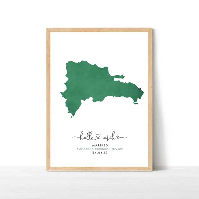 Personalised Engagement Gift, Map Print, Destination Travel Map, Watercolour Wedding Dominican Republic - image 1