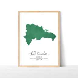Personalised Engagement Gift, Map Print, Destination Travel Map, Watercolour Wedding Dominican Republic - thumbnail 1