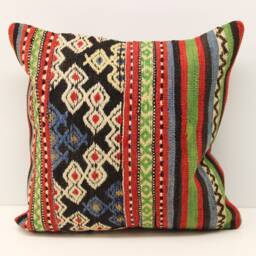 Handmade Turkish Kilim Pillow Cover, 16x16 Boho Cushion - thumbnail 2