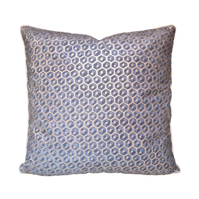 Fortuny Fabric Throw Pillow Cushion Cover Faded Blue & Gold Favo Pattern - Made in Italy - image 1
