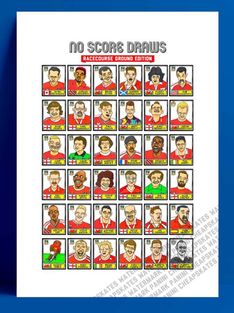 Wrexham - No Score Draws Racecourse Ground Edition A3 Print Of 36 Hand-Drawn Wonky Panini-sticker-style Icons Football Art - image 1
