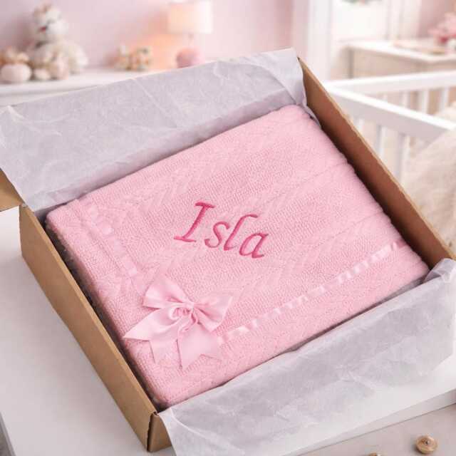 Personalised Baby Blanket Gift Boxed Knitted Embroidered Shower Newborn - image 1