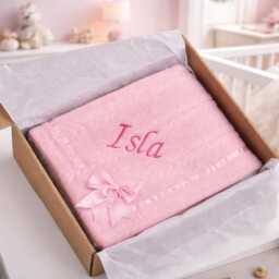 Personalised Baby Blanket Gift Boxed Knitted Embroidered Shower Newborn - thumbnail 1