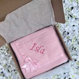 Personalised Baby Blanket Gift Boxed Knitted Embroidered Shower Newborn - thumbnail 2