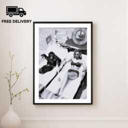 Vintage Woman & Monkey Sunbathing Print, Luxury Fashion, Fine Art Photography Wall Art, Museum Quality, Classic Black White Poster - thumbnail 1
