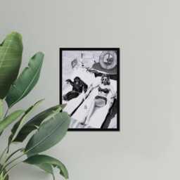 Vintage Woman & Monkey Sunbathing Print, Luxury Fashion, Fine Art Photography Wall Art, Museum Quality, Classic Black White Poster - thumbnail 3