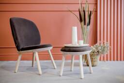 Brown Velour Low Chair Scandinavian Japandi Lounge Chair - thumbnail 1