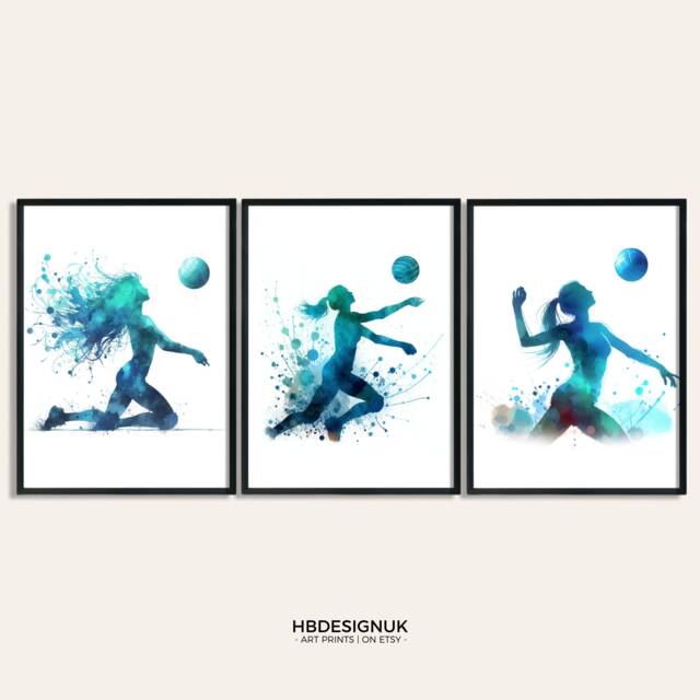 Volleyball Poster Set - Of 3 Volley Ball Prints - Girl Gifts Watercolour Painting Wall Art I Love Girls Artwork Decor - image 1